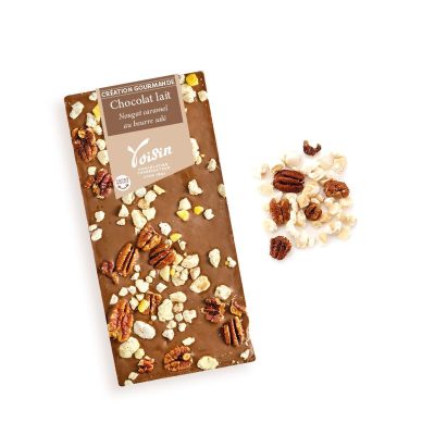 Tablette chocolat lait, nougat & caramel au beurre salé