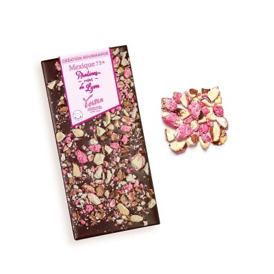 Tablette chocolat noir du Mexique 73% & pralines roses